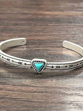 Arrow Turquoise Cuff Bracelet Western Boho Rodeo Silver Tone